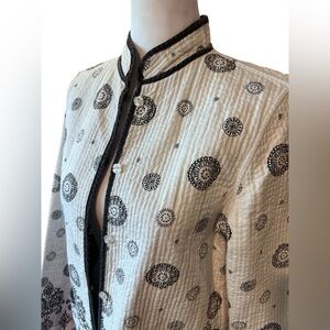 Black & White Quilted Mandarin Collar Jacket Boho Floral Print